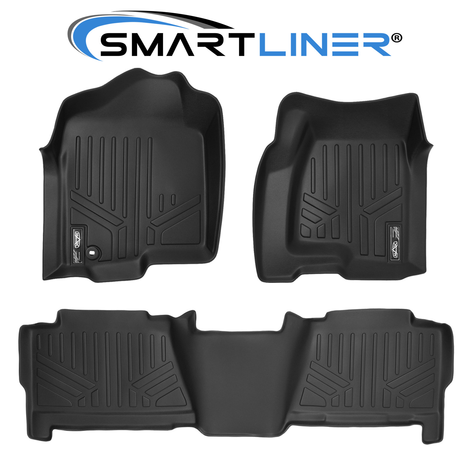SMARTLINER Floor Mats 2 Row Liner Set Black for 2001-2007 Silverado/Sierra 1500/2500/3500 Extended Cab Classic Body Style 